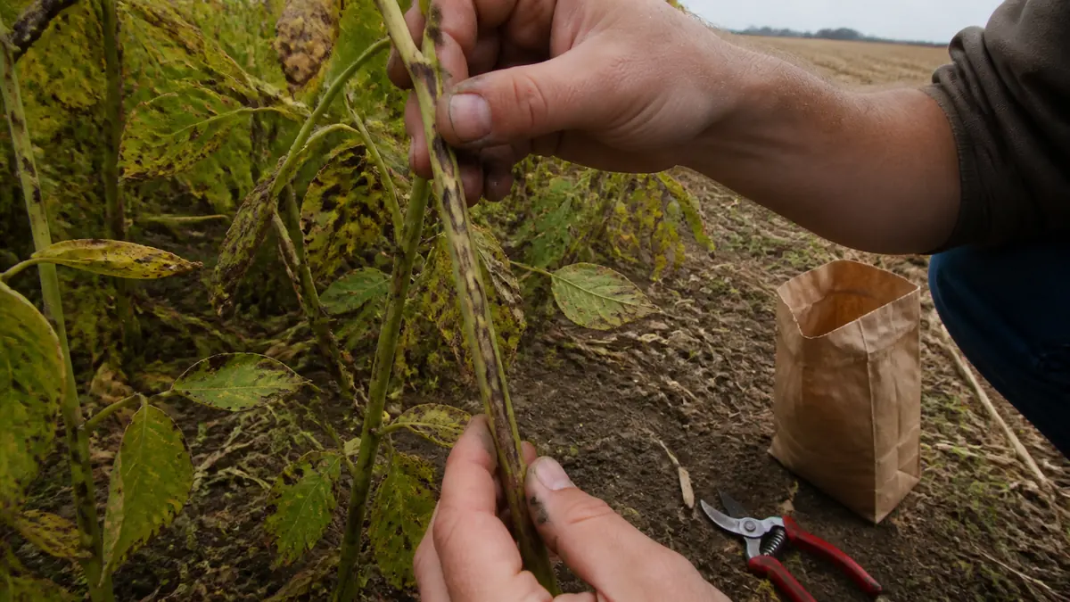 Inspección en campo de lesiones compatibles con Phomopsis en vegetales