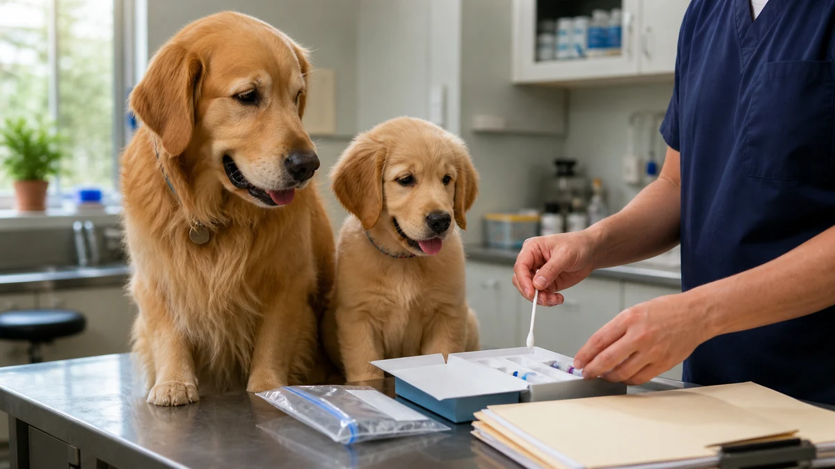 Golden Retriever adultos durante una consulta de pruebas genéticas