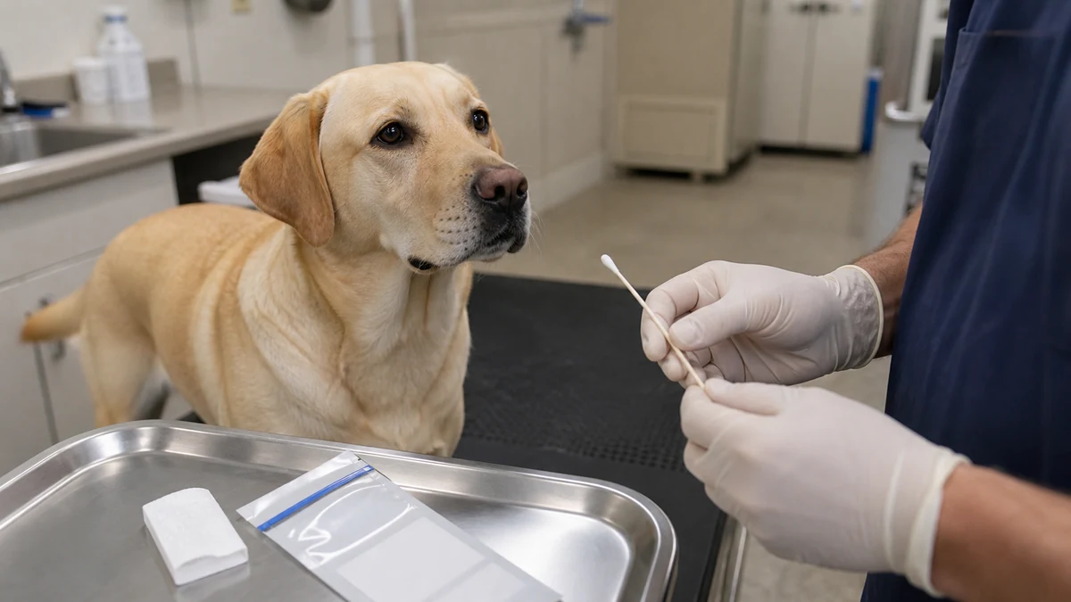 Labrador Retriever durante la toma de una muestra para un test genético